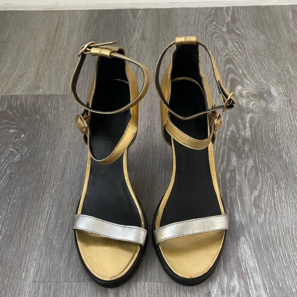 Rachel Comey Gold and Silver Ankle-Strap Heels